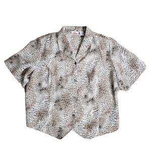 VINTAGE 80S ALIA Short Sleeve Blouse Abstract Animal Print SZ 18